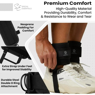 Special Essentials Ankle Cuffs with Adjustable Foot Strap for Cable Machine & Resistance Bands