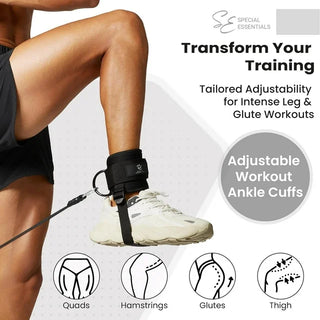 Special Essentials Ankle Cuffs with Adjustable Foot Strap for Cable Machine & Resistance Bands