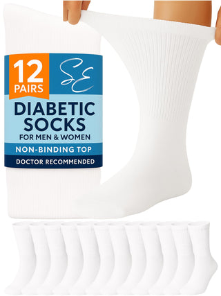 Special Essentials 12 Pairs Cotton Diabetic Socks for Men & Women - Non-Binding Extra Wide Top Neuropathy Socks - Crew Socks