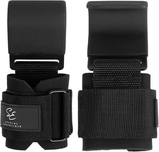 Special Essentials Weight Lifting Hooks - 1 Pair of Premium Steel Hooks with Padded Wrist Straps
