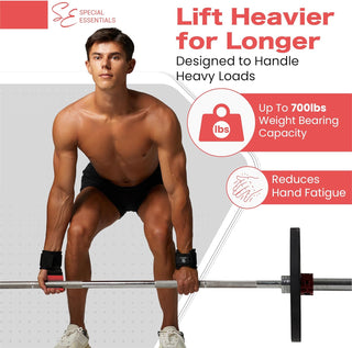 Special Essentials Weight Lifting Hooks - 1 Pair of Premium Steel Hooks with Padded Wrist Straps
