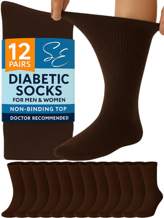 Special Essentials 12 Pairs Cotton Diabetic Socks for Men & Women - Non-Binding Extra Wide Top Neuropathy Socks - Crew Socks