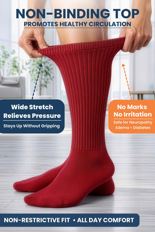 Special Essentials Diabetic Socks for Men & Women – Non-Binding Over The Calf Extra Wide Top Cotton Neuropathy Socks