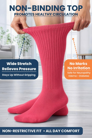 Special Essentials Diabetic Socks for Men & Women – Non-Binding Over The Calf Extra Wide Top Cotton Neuropathy Socks