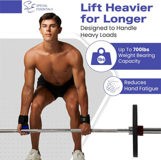 Special Essentials Weight Lifting Hooks - 1 Pair of Premium Steel Hooks with Padded Wrist Straps
