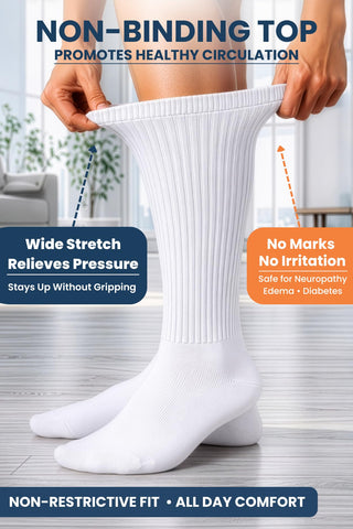 Special Essentials Diabetic Socks for Men & Women – Non-Binding Over The Calf Extra Wide Top Cotton Neuropathy Socks