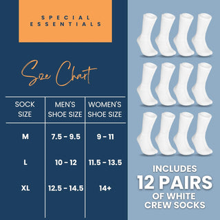 Special Essentials 12 Pairs Cotton Diabetic Socks for Men & Women - Non-Binding Extra Wide Top Neuropathy Socks - Crew Socks