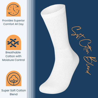 Special Essentials 12 Pairs Cotton Diabetic Socks for Men & Women - Non-Binding Extra Wide Top Neuropathy Socks - Crew Socks