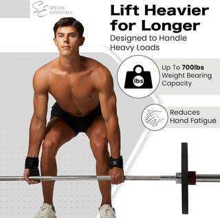 Special Essentials Weight Lifting Hooks - 1 Pair of Premium Steel Hooks with Padded Wrist Straps