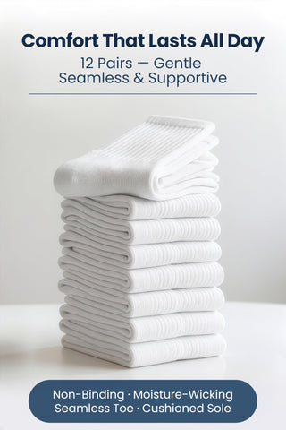Special Essentials 12 Pairs Cotton Diabetic Socks for Men & Women - Non-Binding Extra Wide Top Neuropathy Socks - Crew Socks