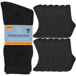 Special Essentials 12 Pairs Cotton Diabetic Socks for Men & Women - Non-Binding Extra Wide Top Neuropathy Socks - Crew Socks