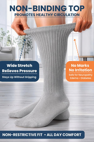 Special Essentials Diabetic Socks for Men & Women – Non-Binding Over The Calf Extra Wide Top Cotton Neuropathy Socks