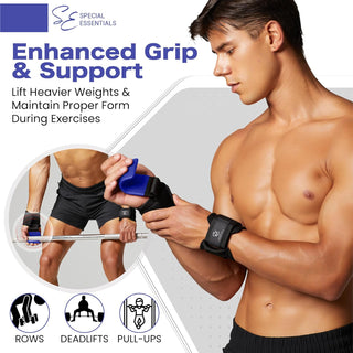 Special Essentials Weight Lifting Hooks - 1 Pair of Premium Steel Hooks with Padded Wrist Straps