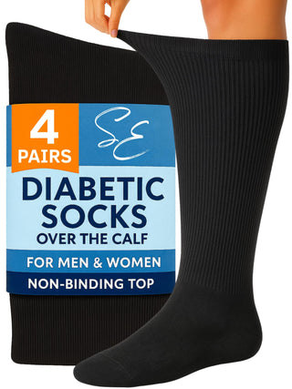 Special Essentials Diabetic Socks for Men & Women – Non-Binding Over The Calf Extra Wide Top Cotton Neuropathy Socks