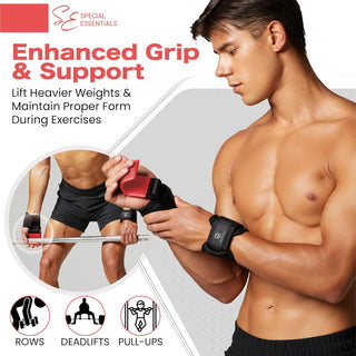 Special Essentials Weight Lifting Hooks - 1 Pair of Premium Steel Hooks with Padded Wrist Straps