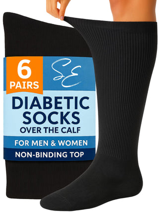 Special Essentials Diabetic Socks for Men & Women – Non-Binding Over The Calf Extra Wide Top Cotton Neuropathy Socks
