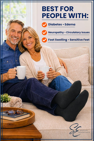Special Essentials Diabetic Socks for Men & Women – Non-Binding Over The Calf Extra Wide Top Cotton Neuropathy Socks