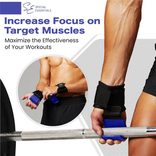 Special Essentials Weight Lifting Hooks - 1 Pair of Premium Steel Hooks with Padded Wrist Straps