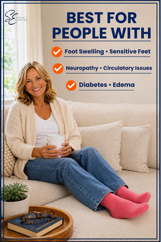 Special Essentials Diabetic Socks for Men & Women – Non-Binding Over The Calf Extra Wide Top Cotton Neuropathy Socks