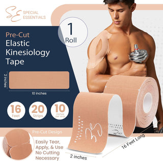Special Essentials Kinesiology Tape 1 Pack 20 Count, 10” Precut & Uncut Strips