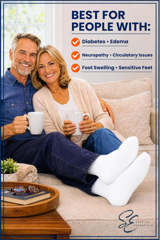 Special Essentials Diabetic Socks for Men & Women – Non-Binding Over The Calf Extra Wide Top Cotton Neuropathy Socks