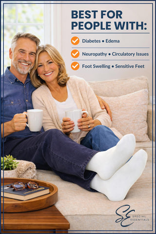 Special Essentials 12 Pairs Cotton Diabetic Socks for Men & Women - Non-Binding Extra Wide Top Neuropathy Socks - Crew Socks