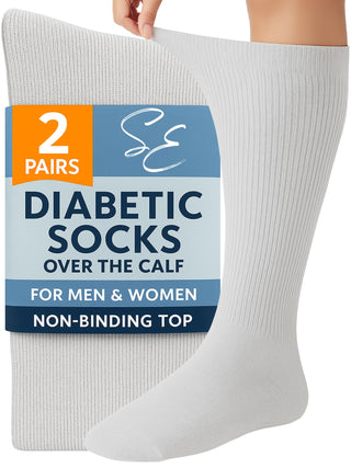 Special Essentials Diabetic Socks for Men & Women – Non-Binding Over The Calf Extra Wide Top Cotton Neuropathy Socks