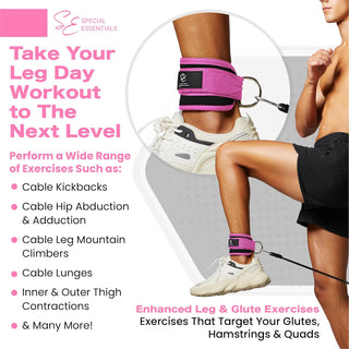 Special Essentials Ankle Cuffs with Adjustable Strap for Cable Machine and Resistance Bands
