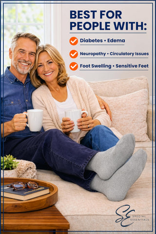 Special Essentials Diabetic Socks for Men & Women – Non-Binding Over The Calf Extra Wide Top Cotton Neuropathy Socks