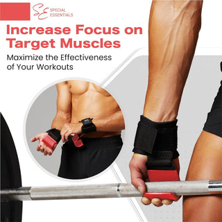Special Essentials Weight Lifting Hooks - 1 Pair of Premium Steel Hooks with Padded Wrist Straps