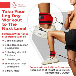 Special Essentials Ankle Cuffs with Adjustable Strap for Cable Machine and Resistance Bands