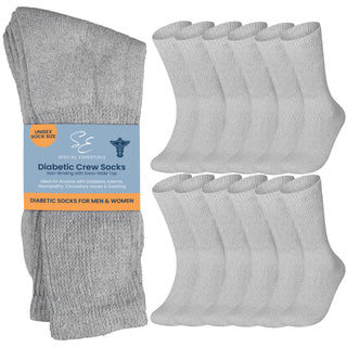 Special Essentials 12 Pairs Cotton Diabetic Socks for Men & Women - Non-Binding Extra Wide Top Neuropathy Socks - Crew Socks