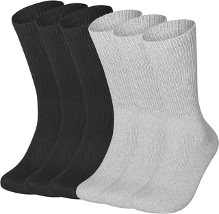 Special Essentials 6 Pairs Cotton Diabetic Socks for Men & Women - Non-Binding Extra Wide Top Neuropathy Socks - Crew Socks