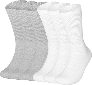 Special Essentials 6 Pairs Cotton Diabetic Socks for Men & Women - Non-Binding Extra Wide Top Neuropathy Socks - Crew Socks