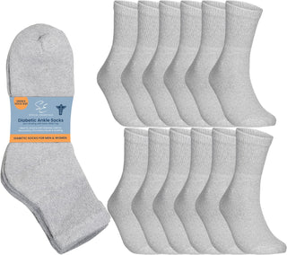 Special Essentials 12 Pairs Cotton Diabetic Ankle Socks - Non-Binding With Extra Wide Top For Men and Women