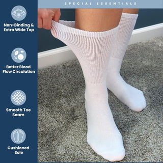 Special Essentials 12 Pairs Cotton Diabetic Socks for Men & Women - Non-Binding Extra Wide Top Neuropathy Socks - Crew Socks