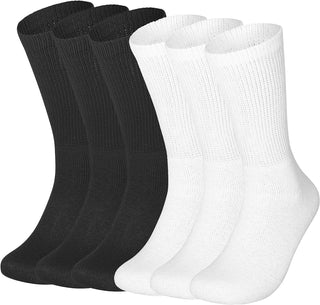 Special Essentials 6 Pairs Cotton Diabetic Socks for Men & Women - Non-Binding Extra Wide Top Neuropathy Socks - Crew Socks