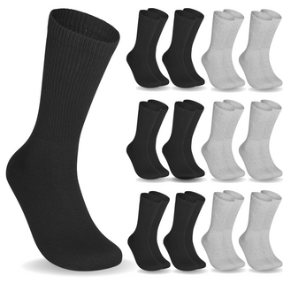 Special Essentials 12 Pairs Cotton Diabetic Socks for Men & Women - Non-Binding Extra Wide Top Neuropathy Socks - Crew Socks