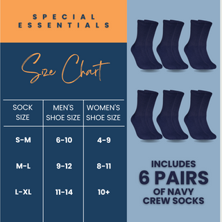 Special Essentials 6 Pairs Non-Binding Diabetic & Circulator Crew Socks For Men & Women - Soft Moisture-Wicking Cotton