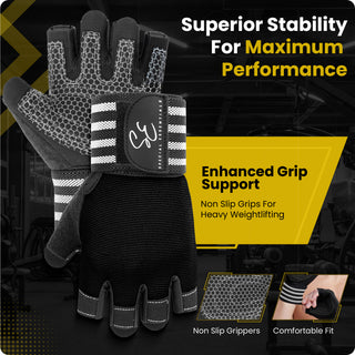 Special Essentials Workout Fingerless Gym Gloves with Non-Slip Padding and Wrist Strap for Men and Women