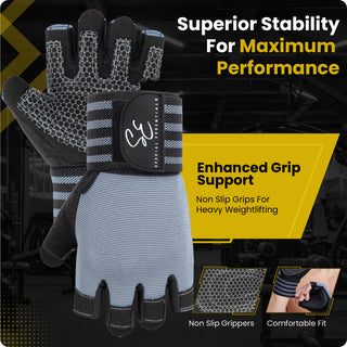 Special Essentials Workout Fingerless Gym Gloves with Non-Slip Padding and Wrist Strap for Men and Women