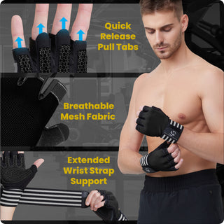 Special Essentials Workout Fingerless Gym Gloves with Non-Slip Padding and Wrist Strap for Men and Women