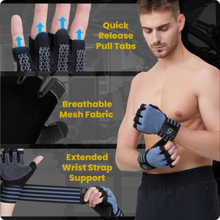 Special Essentials Workout Fingerless Gym Gloves with Non-Slip Padding and Wrist Strap for Men and Women