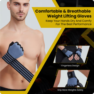 Special Essentials Workout Fingerless Gym Gloves with Non-Slip Padding and Wrist Strap for Men and Women