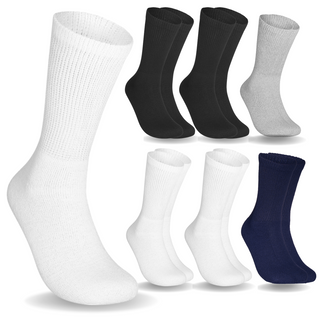 Special Essentials 6 Pairs Non-Binding Diabetic & Circulator Crew Socks For Men & Women - Soft Moisture-Wicking Cotton