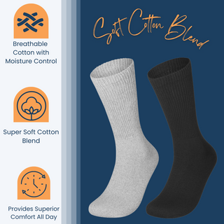 Special Essentials 6 Pairs Cotton Diabetic Socks for Men & Women - Non-Binding Extra Wide Top Neuropathy Socks - Crew Socks