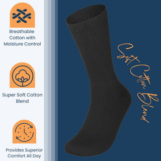 Special Essentials 6 Pairs Non-Binding Diabetic & Circulator Crew Socks For Men & Women - Soft Moisture-Wicking Cotton
