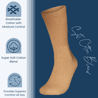 Special Essentials 6 Pairs Cotton Diabetic Socks for Men & Women - Non-Binding Extra Wide Top Neuropathy Socks - Crew Socks