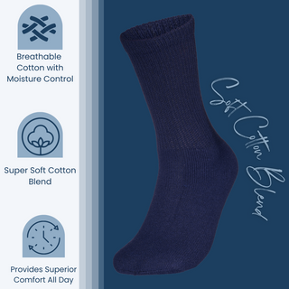 Special Essentials 6 Pairs Cotton Diabetic Socks for Men & Women - Non-Binding Extra Wide Top Neuropathy Socks - Crew Socks
