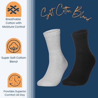 Special Essentials 12 Pairs Cotton Diabetic Ankle Socks - Non-Binding With Extra Wide Top For Men and Women